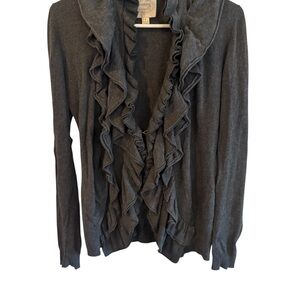 Chic Ruffled Gray Cardigan